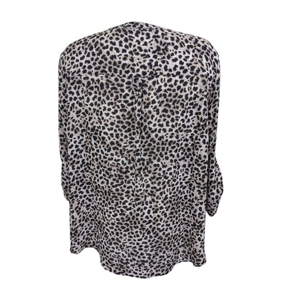 Torrid Harper Georgette Blouse Womens Plus 3X Leopard Print Roll Tab Split Neck - Picture 8 of 14